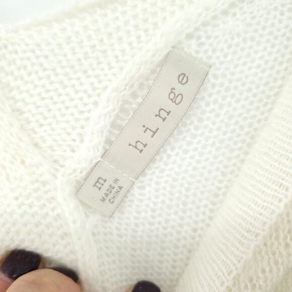 Hinge Retro Sheer Wool Mohair Blend Sheer Lace Open Knit Nordic Stripe Sweater M - Picture 5 of 10